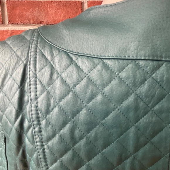 •Terry Lewis Vintage Green-Blue Quilted Leather 3/4 Sleeves Jacket Size S NWOT - Picture 6 of 12